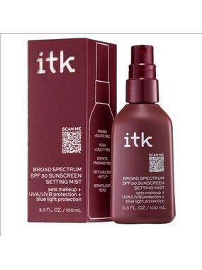 New ITK Sunscrean Setting Mist Broad Spectrum Vegan Cruelty Free Skincare 3.3 oz